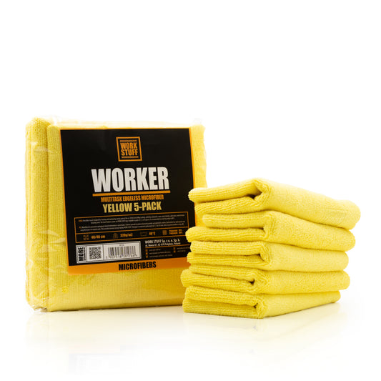 Work Stuff Worker Yellow 5-pack – delikatna mikrofibra bez obszycia 40×40 cm, 320 gsm