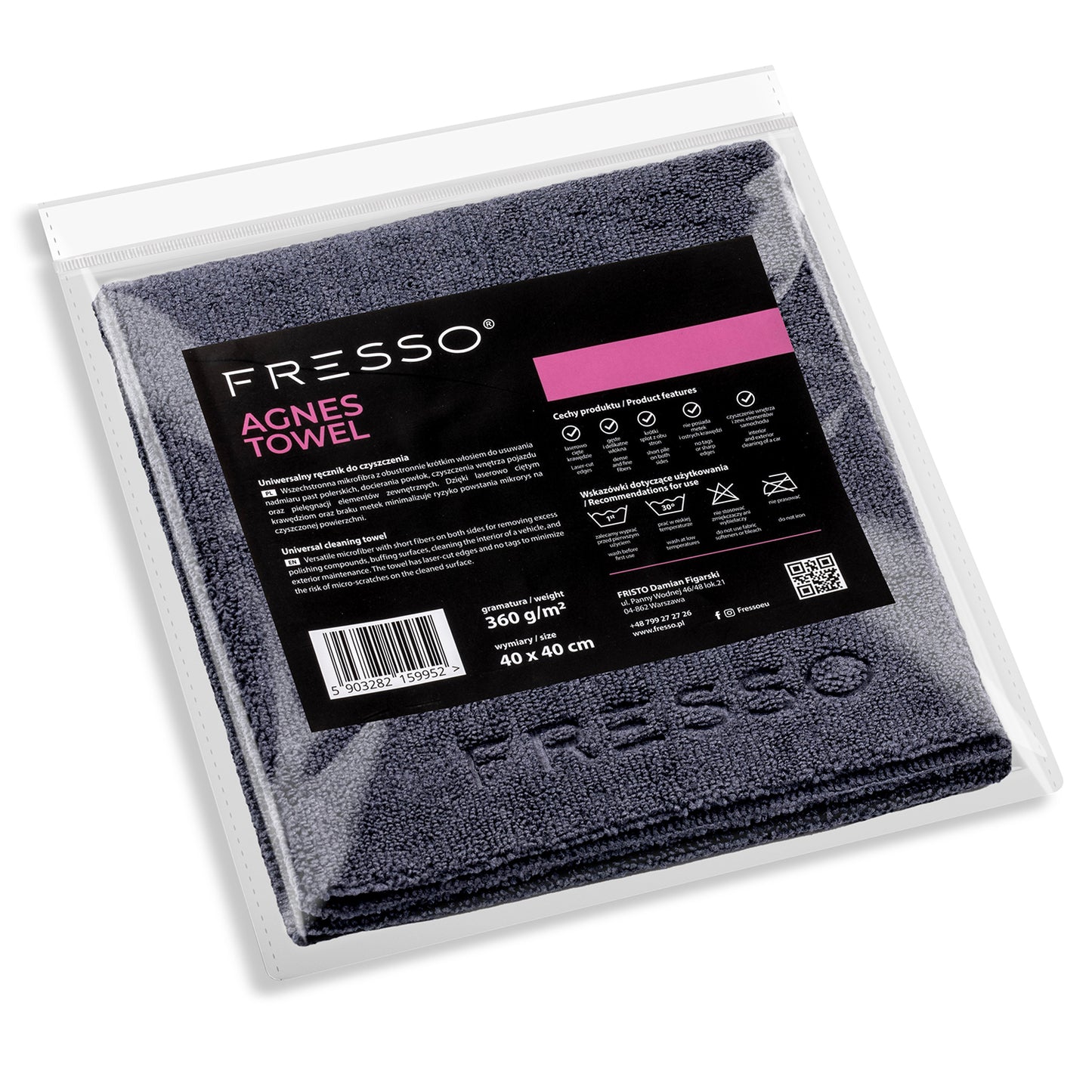 Fresso Agnes Towel 40×40 cm – uniwersalna mikrofibra z krótkim włosiem do detailingu auta