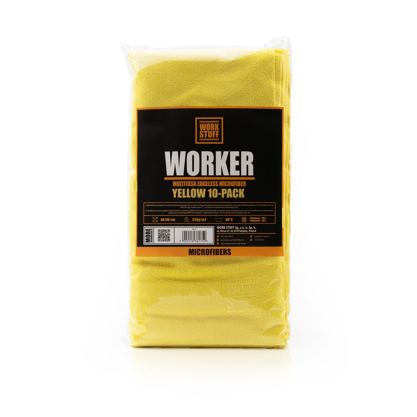 Work Stuff Worker Yellow 10-pack – delikatna mikrofibra bez obszycia 40×40 cm, 320 gsm