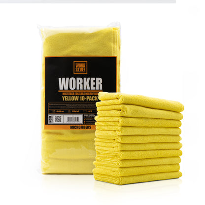 Work Stuff Worker Yellow 10-pack – delikatna mikrofibra bez obszycia 40×40 cm, 320 gsm