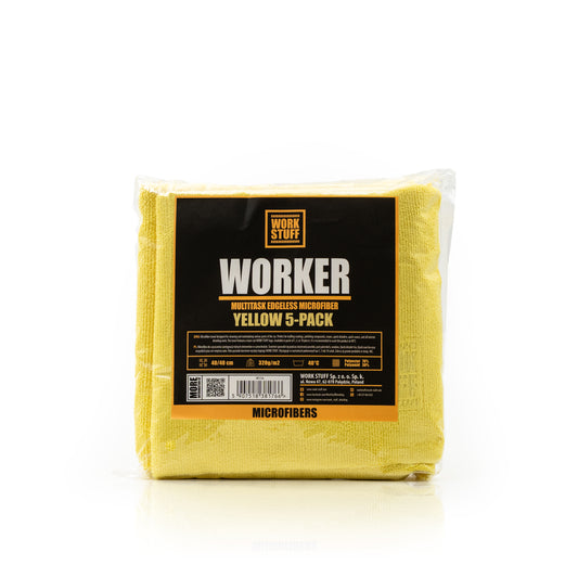 Work Stuff Worker Yellow 5-pack – delikatna mikrofibra bez obszycia 40×40 cm, 320 gsm